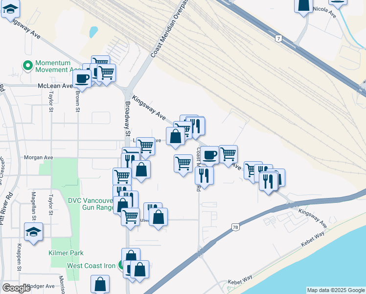 map of restaurants, bars, coffee shops, grocery stores, and more near 1833 Coast Meridian Road in Port Coquitlam