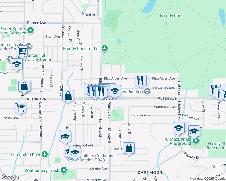 map of restaurants, bars, coffee shops, grocery stores, and more near 2206 Haversley Avenue in Coquitlam