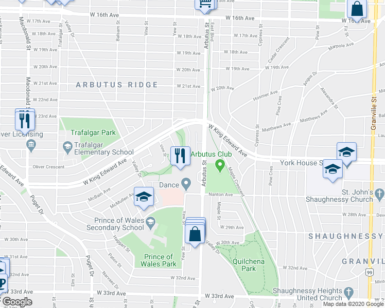 map of restaurants, bars, coffee shops, grocery stores, and more near 3988 Parkway Drive in Vancouver