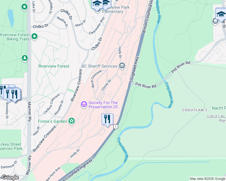 map of restaurants, bars, coffee shops, grocery stores, and more near 2601 Lougheed Highway in Coquitlam