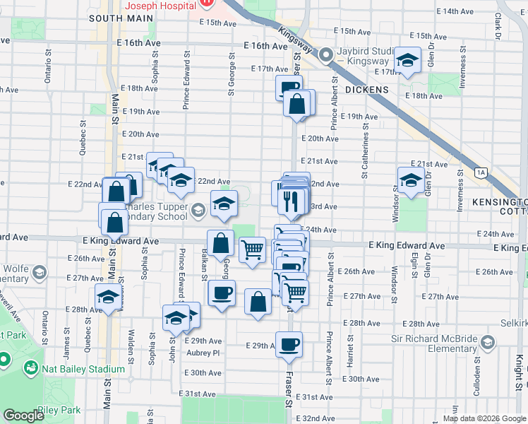 map of restaurants, bars, coffee shops, grocery stores, and more near 3918 Carolina Street in Vancouver