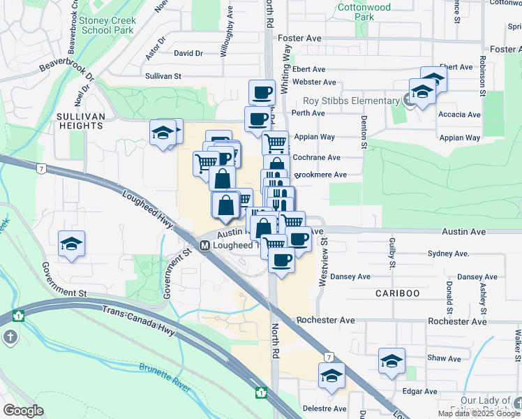 map of restaurants, bars, coffee shops, grocery stores, and more near in Burnaby