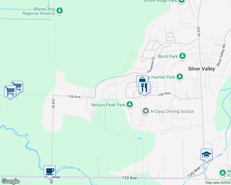 map of restaurants, bars, coffee shops, grocery stores, and more near 22731 136 A Avenue in Maple Ridge
