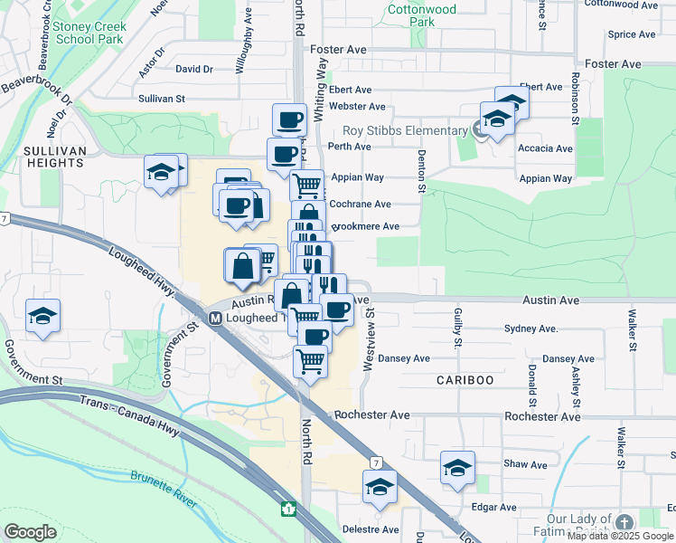 map of restaurants, bars, coffee shops, grocery stores, and more near 515 Whiting Way in Coquitlam