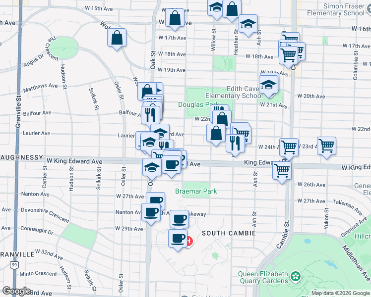 map of restaurants, bars, coffee shops, grocery stores, and more near 898 West 24th Avenue in Vancouver