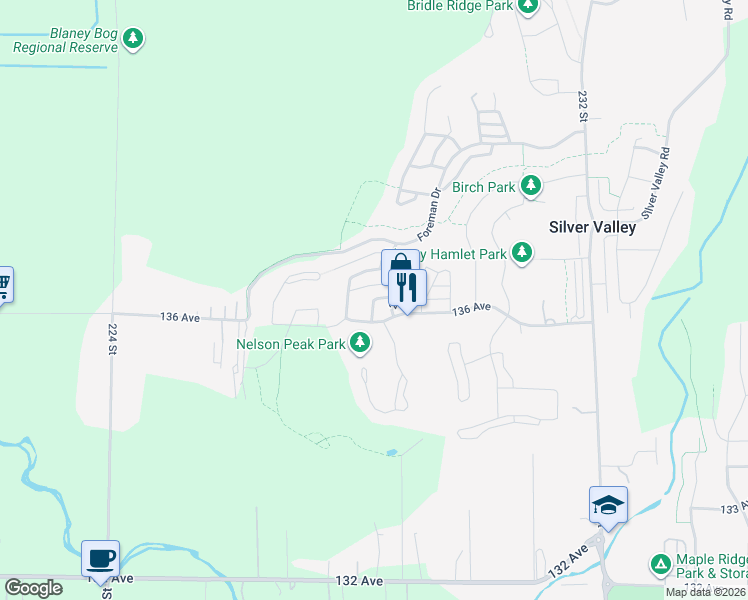 map of restaurants, bars, coffee shops, grocery stores, and more near 22691 136A Avenue in Maple Ridge