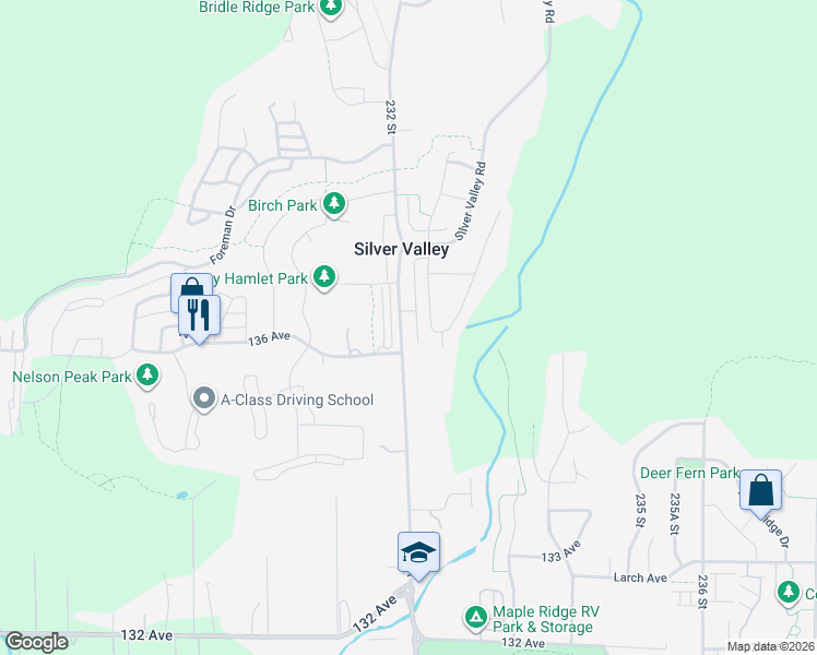 map of restaurants, bars, coffee shops, grocery stores, and more near 13634 232 Street in Maple Ridge