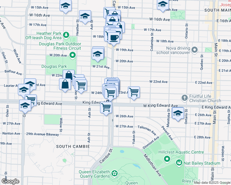 map of restaurants, bars, coffee shops, grocery stores, and more near in Vancouver
