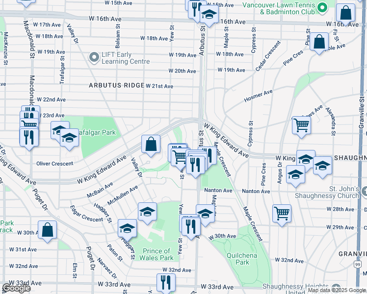 map of restaurants, bars, coffee shops, grocery stores, and more near 4083 Parkway Drive in Vancouver