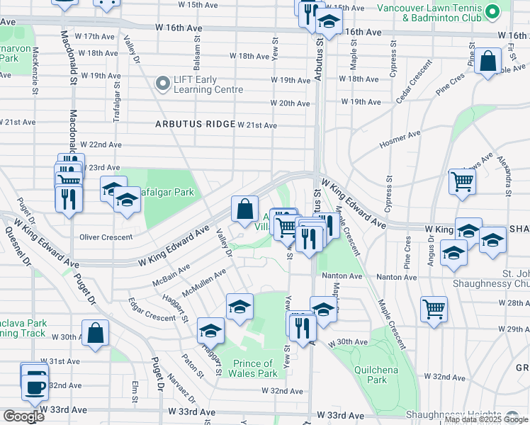 map of restaurants, bars, coffee shops, grocery stores, and more near in Vancouver