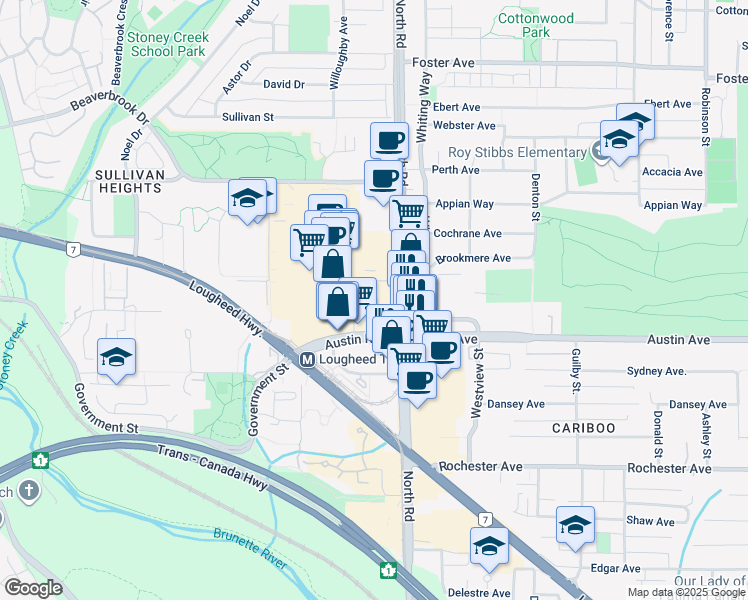 map of restaurants, bars, coffee shops, grocery stores, and more near in Burnaby