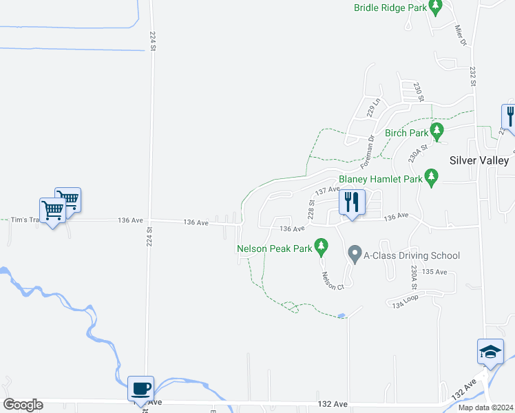 map of restaurants, bars, coffee shops, grocery stores, and more near 13645 Mckercher Drive in Maple Ridge