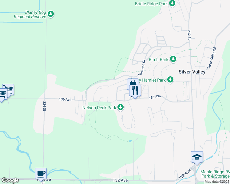 map of restaurants, bars, coffee shops, grocery stores, and more near 13651 228 Street in Maple Ridge