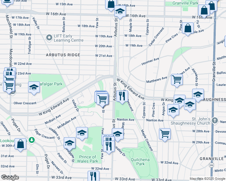 map of restaurants, bars, coffee shops, grocery stores, and more near 4019 Arbutus Street in Vancouver