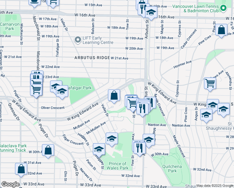 map of restaurants, bars, coffee shops, grocery stores, and more near 4005 Vine Street in Vancouver