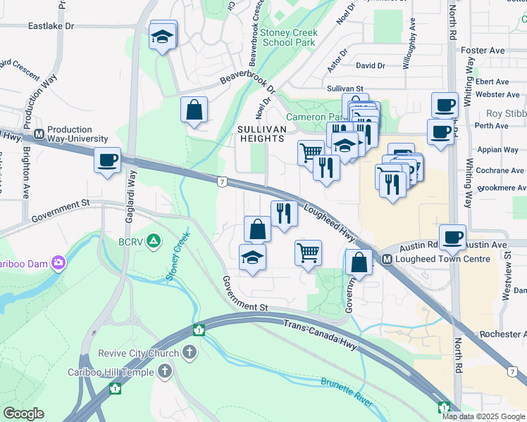 map of restaurants, bars, coffee shops, grocery stores, and more near 9061 Horne Street in Burnaby