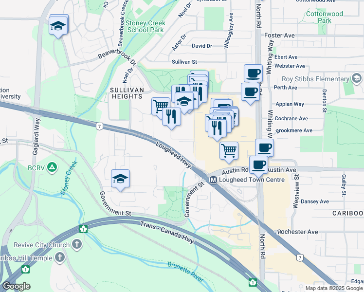 map of restaurants, bars, coffee shops, grocery stores, and more near in Burnaby