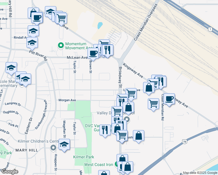 map of restaurants, bars, coffee shops, grocery stores, and more near 1741 Langan Avenue in Port Coquitlam