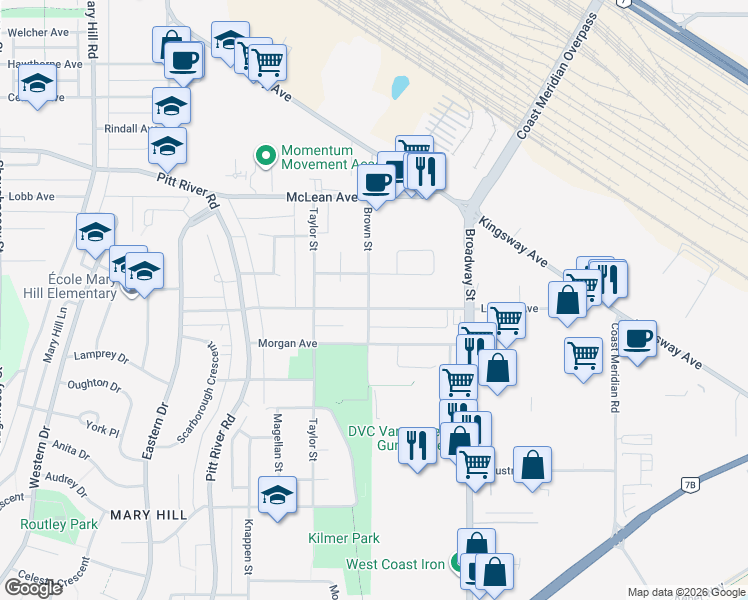 map of restaurants, bars, coffee shops, grocery stores, and more near 1780 Warwick Avenue in Port Coquitlam