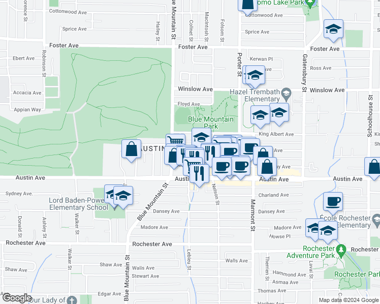 map of restaurants, bars, coffee shops, grocery stores, and more near 988 Howie Avenue in Coquitlam