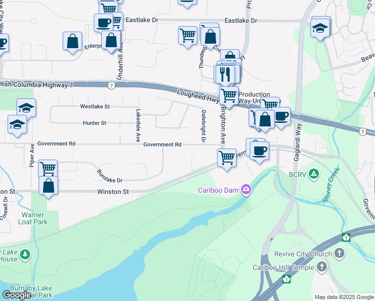 map of restaurants, bars, coffee shops, grocery stores, and more near 8343 Government Road in Burnaby