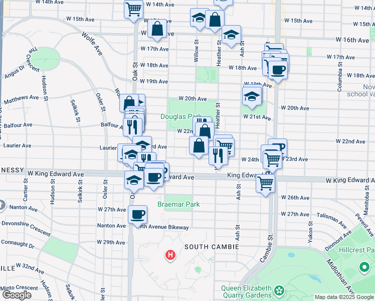 map of restaurants, bars, coffee shops, grocery stores, and more near 814 West 23rd Avenue in Vancouver