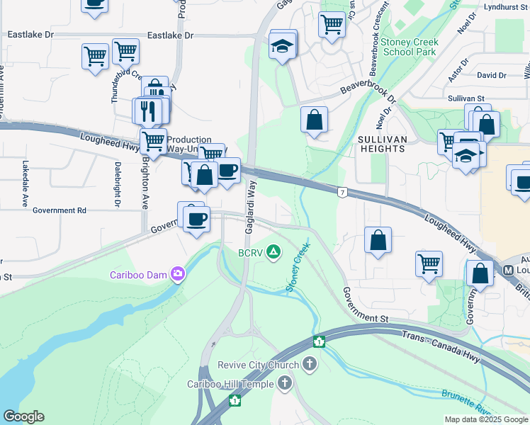 map of restaurants, bars, coffee shops, grocery stores, and more near 8705 Government Street in Burnaby