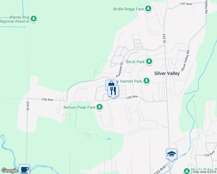 map of restaurants, bars, coffee shops, grocery stores, and more near 22862 137 Avenue in Maple Ridge