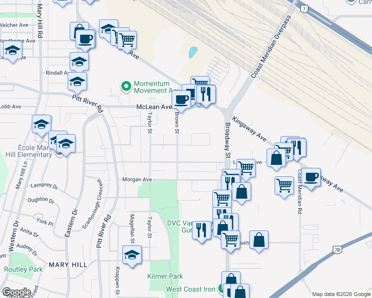 map of restaurants, bars, coffee shops, grocery stores, and more near 1780 Warwick Avenue in Port Coquitlam