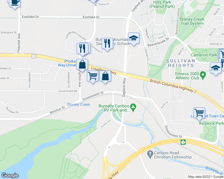 map of restaurants, bars, coffee shops, grocery stores, and more near 8563 Government Street in Burnaby