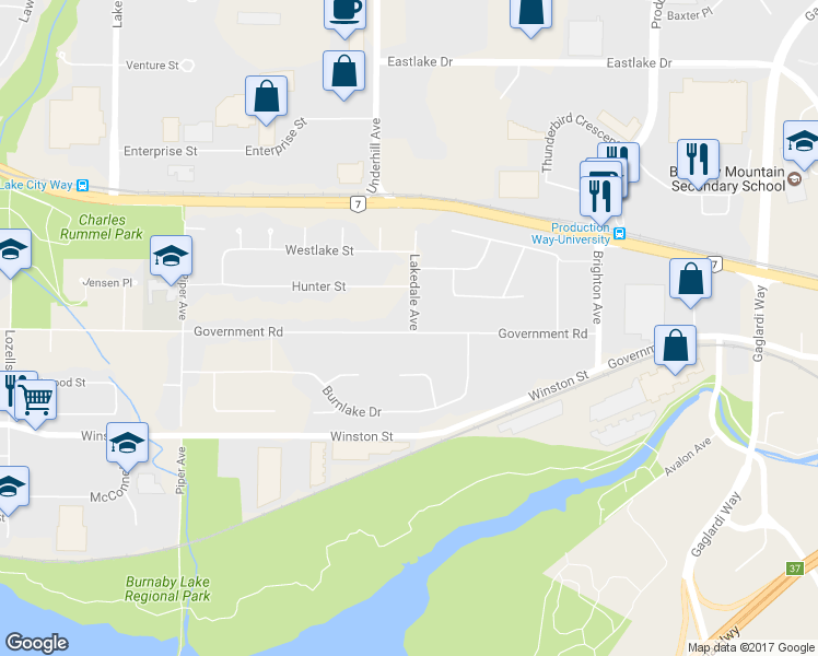 map of restaurants, bars, coffee shops, grocery stores, and more near 8191 Government Road in Burnaby