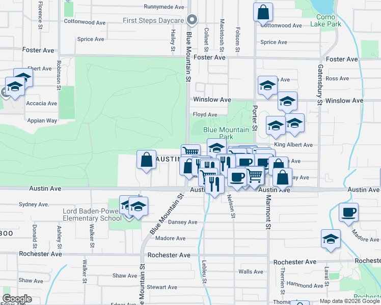 map of restaurants, bars, coffee shops, grocery stores, and more near 535 Blue Mountain Street in Coquitlam