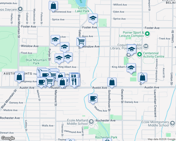 map of restaurants, bars, coffee shops, grocery stores, and more near 1320 King Albert Avenue in Coquitlam