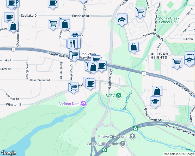 map of restaurants, bars, coffee shops, grocery stores, and more near 8563 Government Street in Burnaby
