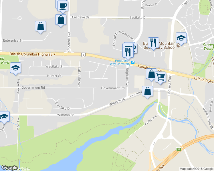 map of restaurants, bars, coffee shops, grocery stores, and more near 8343 Government Road in Burnaby