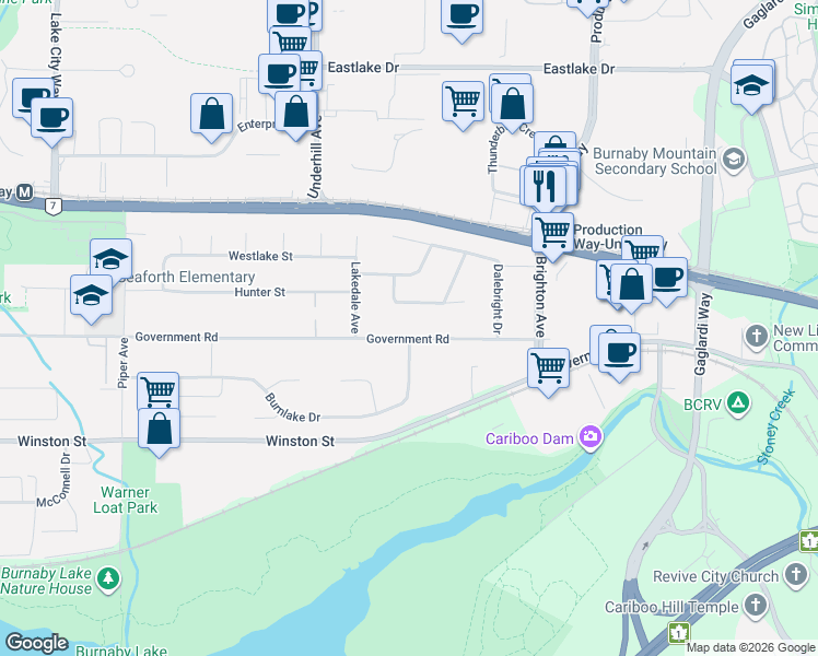 map of restaurants, bars, coffee shops, grocery stores, and more near in Burnaby