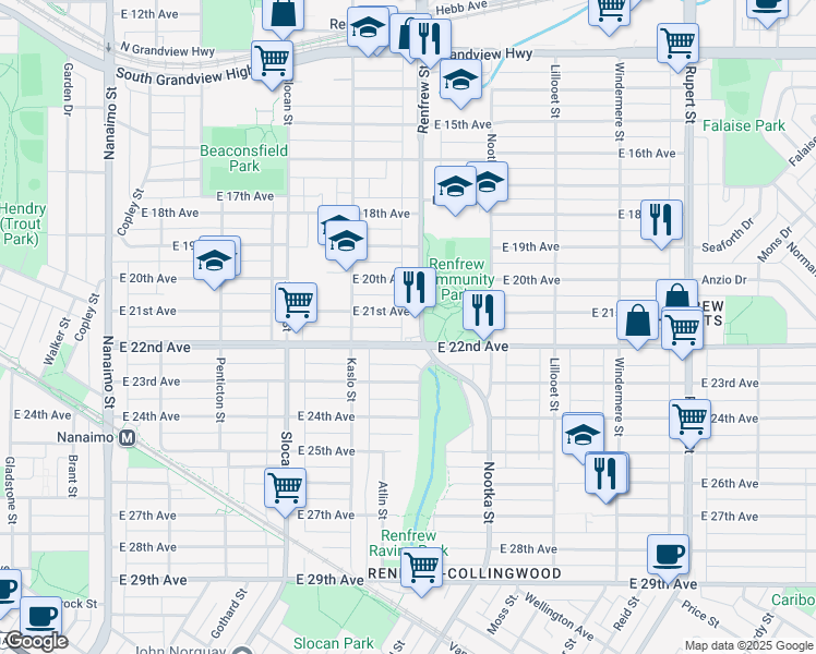 map of restaurants, bars, coffee shops, grocery stores, and more near in Vancouver