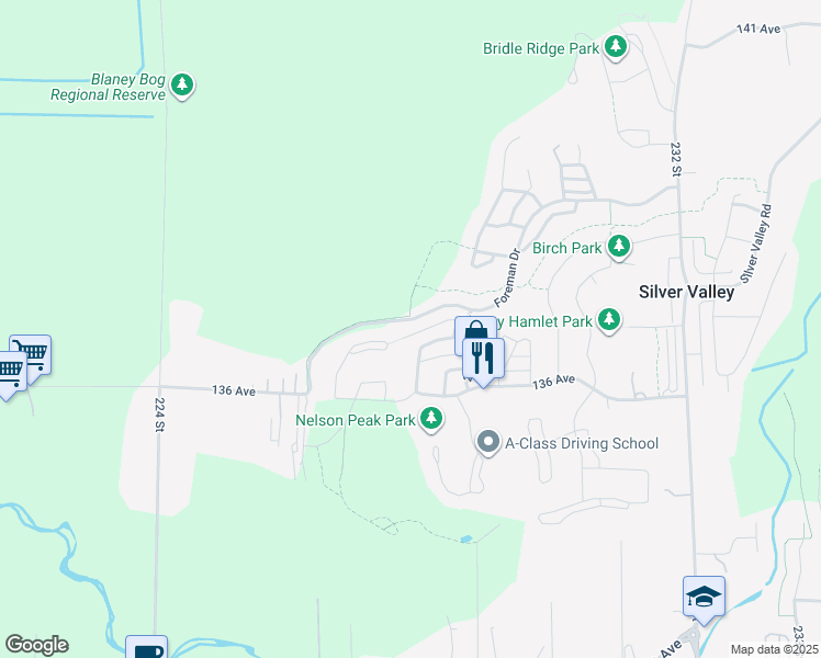 map of restaurants, bars, coffee shops, grocery stores, and more near 22810 Foreman Drive in Maple Ridge