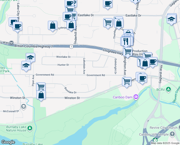map of restaurants, bars, coffee shops, grocery stores, and more near 8233 Government Road in Burnaby