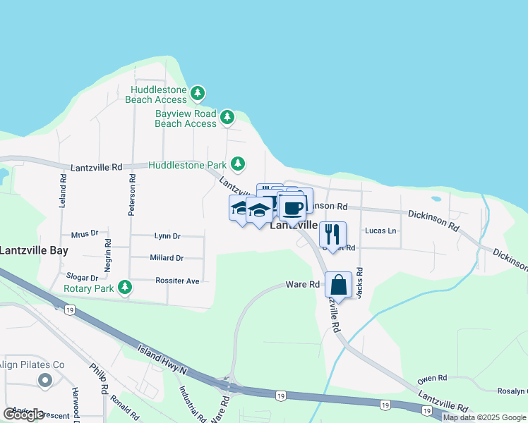 map of restaurants, bars, coffee shops, grocery stores, and more near 7225 Lantzville Rd in Nanaimo Regional District