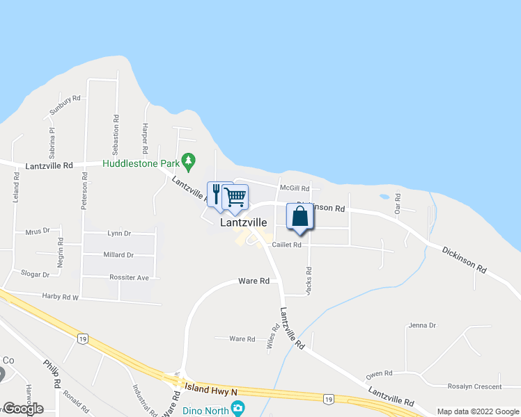 map of restaurants, bars, coffee shops, grocery stores, and more near 7171 Dickinson Road in Lantzville