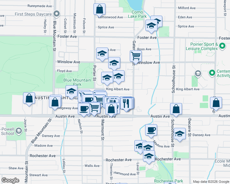 map of restaurants, bars, coffee shops, grocery stores, and more near 1122 King Albert Avenue in Coquitlam