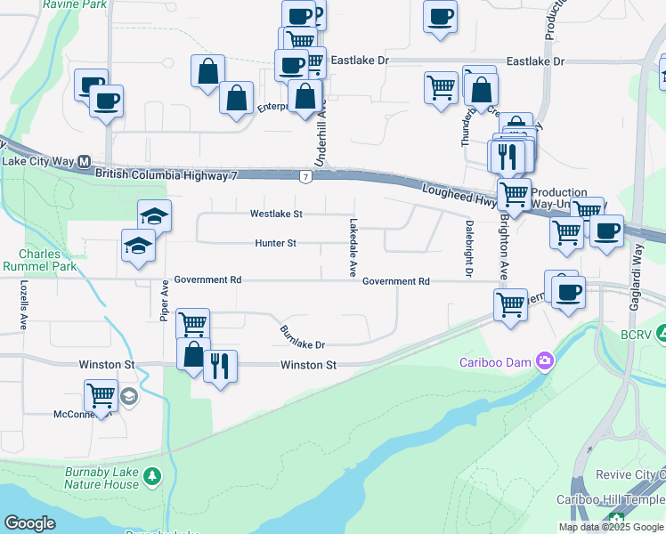 map of restaurants, bars, coffee shops, grocery stores, and more near 8165 Government Road in Burnaby