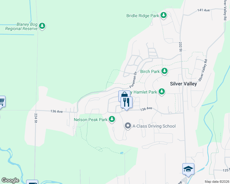 map of restaurants, bars, coffee shops, grocery stores, and more near 22834 Foreman Drive in Maple Ridge