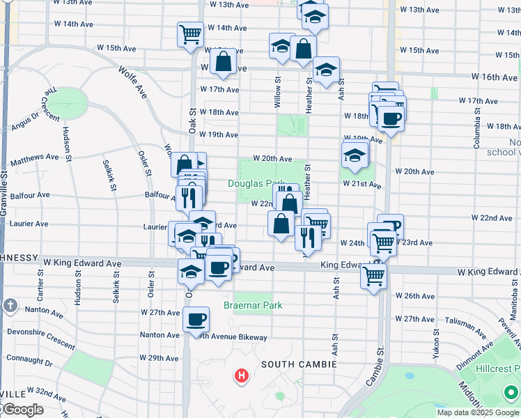 map of restaurants, bars, coffee shops, grocery stores, and more near 836 West 22nd Avenue in Vancouver