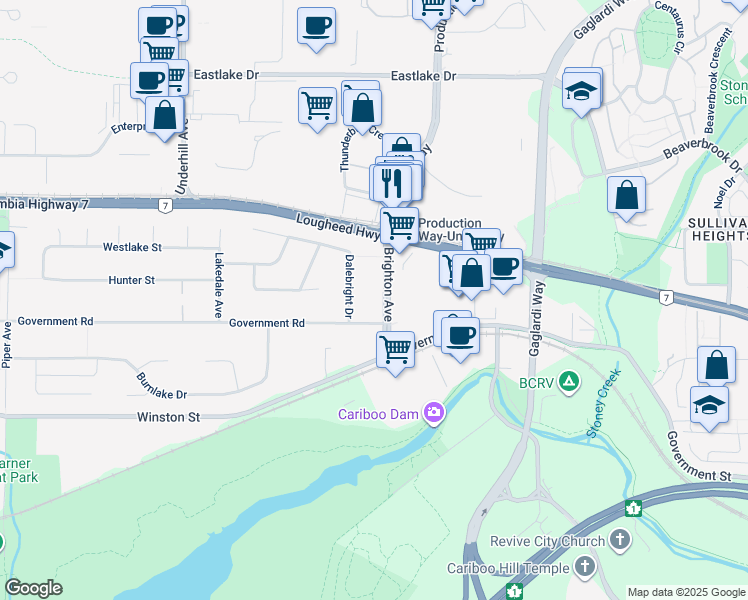 map of restaurants, bars, coffee shops, grocery stores, and more near 8439 Government Road in Burnaby