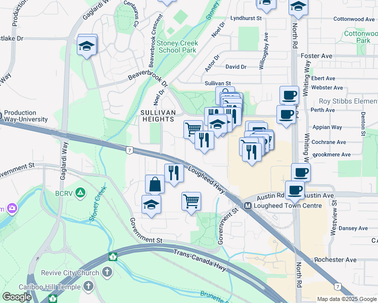 map of restaurants, bars, coffee shops, grocery stores, and more near 9304 Salish Court in Burnaby