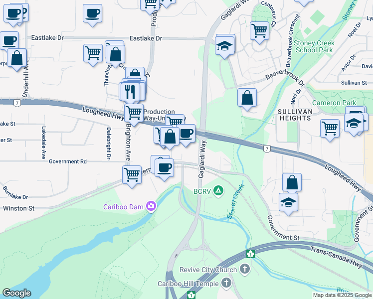 map of restaurants, bars, coffee shops, grocery stores, and more near 8563 Government Street in Burnaby