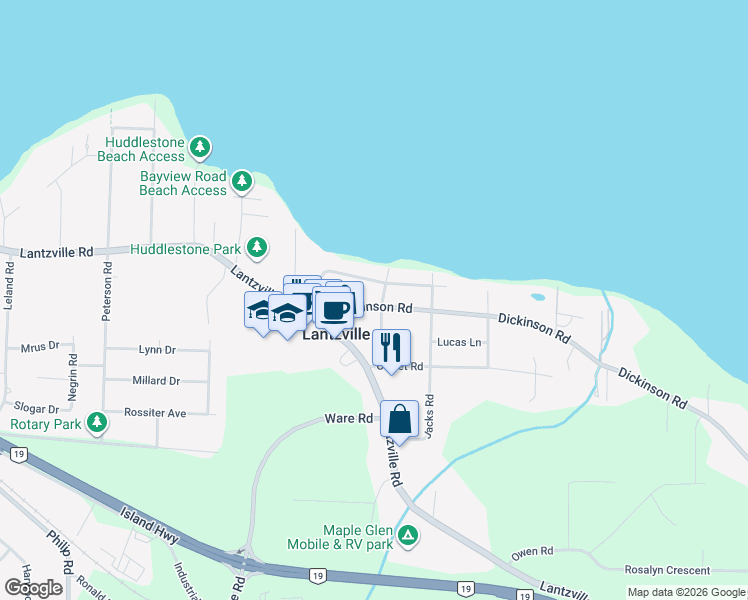 map of restaurants, bars, coffee shops, grocery stores, and more near 7171 Dickinson Road in Lantzville