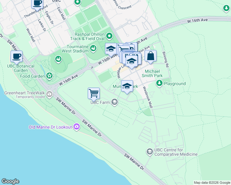 map of restaurants, bars, coffee shops, grocery stores, and more near in Vancouver